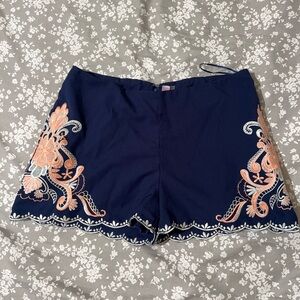 Navy Blue Embroidered Women's Shorts